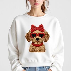 Puppy sweatshirt Faux Crochet White New S M L XL Cute doodle dog lovers puppies